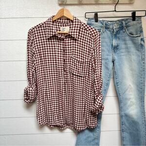 Cosmic Blue Love | Super Soft Gingham Button Up – Brick/Burgundy | Size M